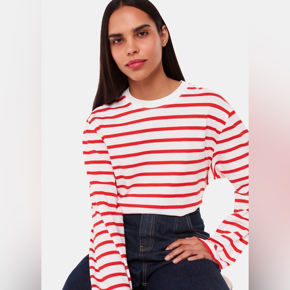 Whistles Striped Cotton Top, White & Red, Sz Small, 100% Cotton Made in Portugal